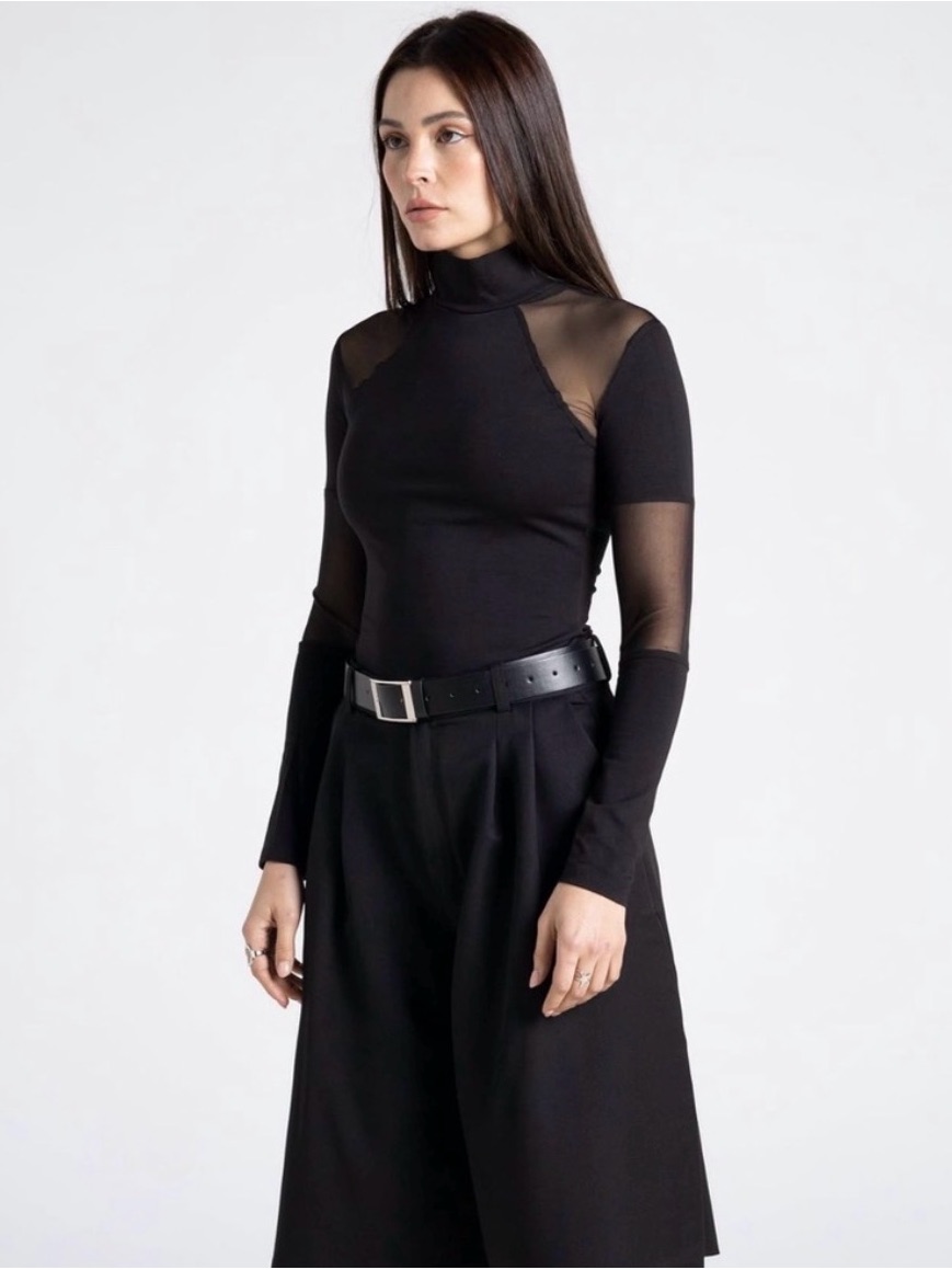 Abstrctika Crafts Mesh Mock Neck Futuristic Top